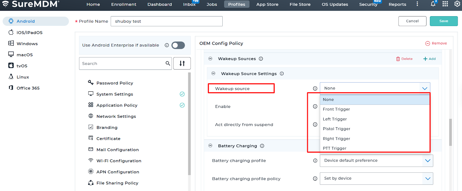 How to configure Wakeup source on the Datalogic device using SureMDM ...